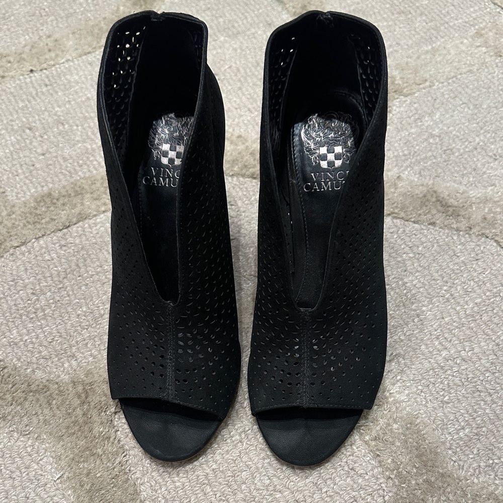 Vince Camuto Black Perforated Peep-Toe Boots